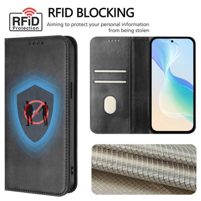 OEM - Samsung Galaxy S26+ Plånboksfodral Retro Textur RFID Skydd Konstläder - Svart