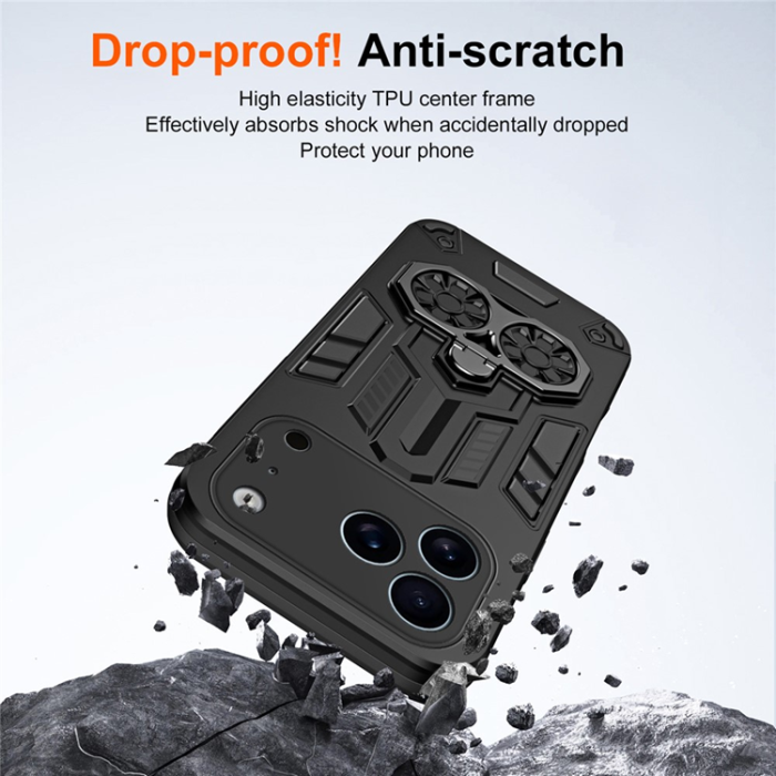 A-One Brand - iPhone 17 Pro Max Mobilskal Ringhållare Kickstand - Svart