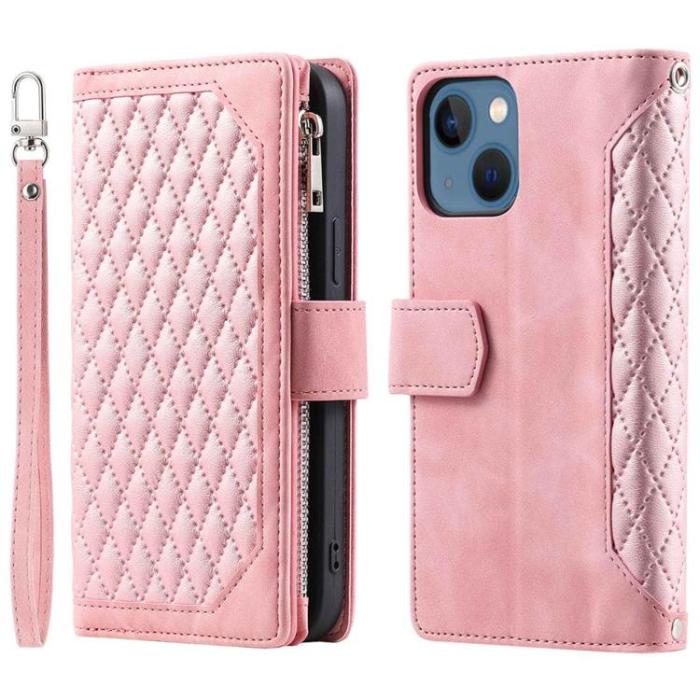 A-One Brand - iPhone 13 Plånboksfodral Rhombus Grid - Rosa
