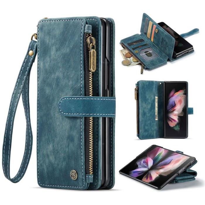 Caseme - CASEME Galaxy Z Fold 4 Plånboksfodral Zipper PU-Läder Stativ - Blå