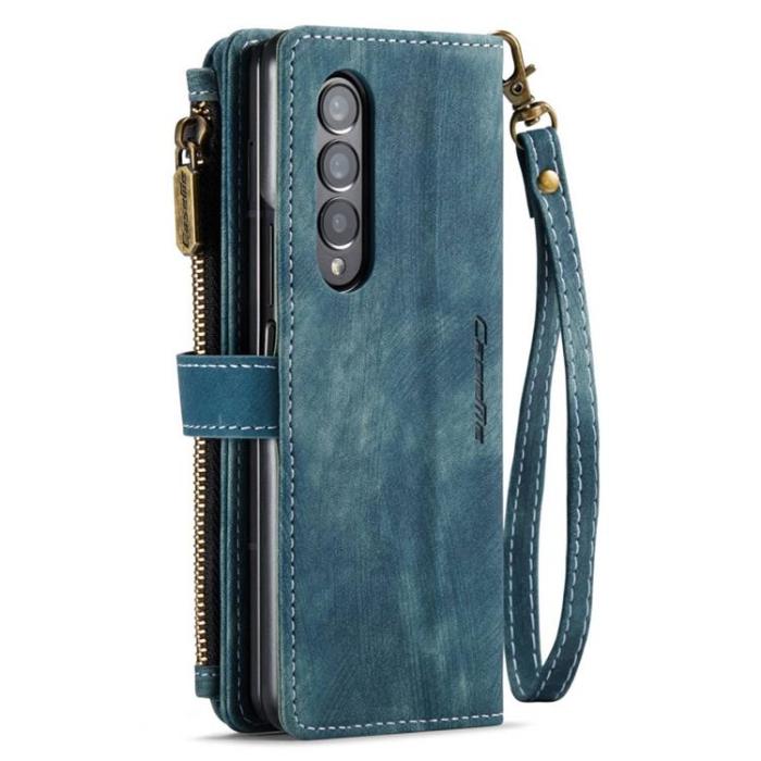 Caseme - CASEME Galaxy Z Fold 4 Plånboksfodral Zipper PU-Läder Stativ - Blå