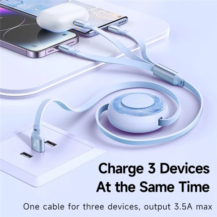 MCDODO - MCDODO Retractable 3in1 USB/USB-C/Lightning/microUSB Kabel 1m