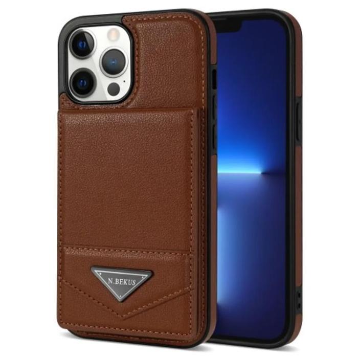 N.BEKUS - N.BEKUS iPhone 15 Pro Mobilskal Korthållare Kickstand - Brun
