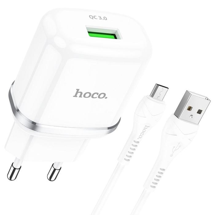 Hoco - HOCO laddare USB-A 3A Snabbladdning micro-USB kabel 1m vit