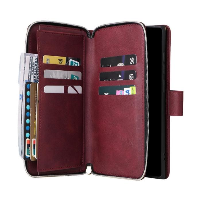 OEM - Mobilfodral för Samsung Galaxy S26 Ultra 9 Kortplatser Konstläder - Vinröd