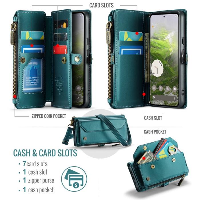Caseme - CASEME Plånboksfodral Konstläder för Google Pixel 10 Pro/10/9 Pro - Grön