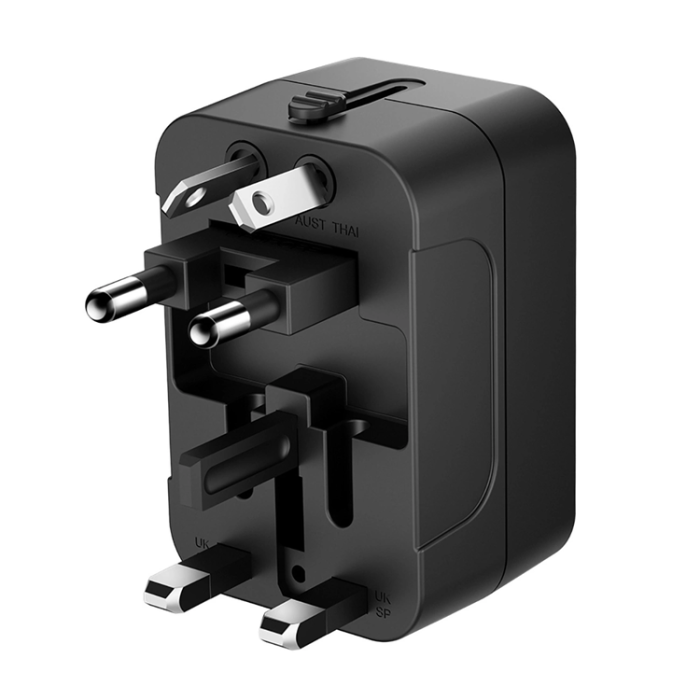 Wozinsky - Wozinsky Universal Reseadapter 24W 2xUSB-A EU/US/AUS/UK- Svart