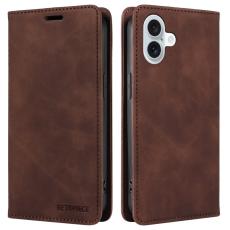 BETOPNICE - BETOPNICE 003 iPhone 16 Plus Pl&aring;nboksfodral RFID Blocking Konstl&auml;der - Brun