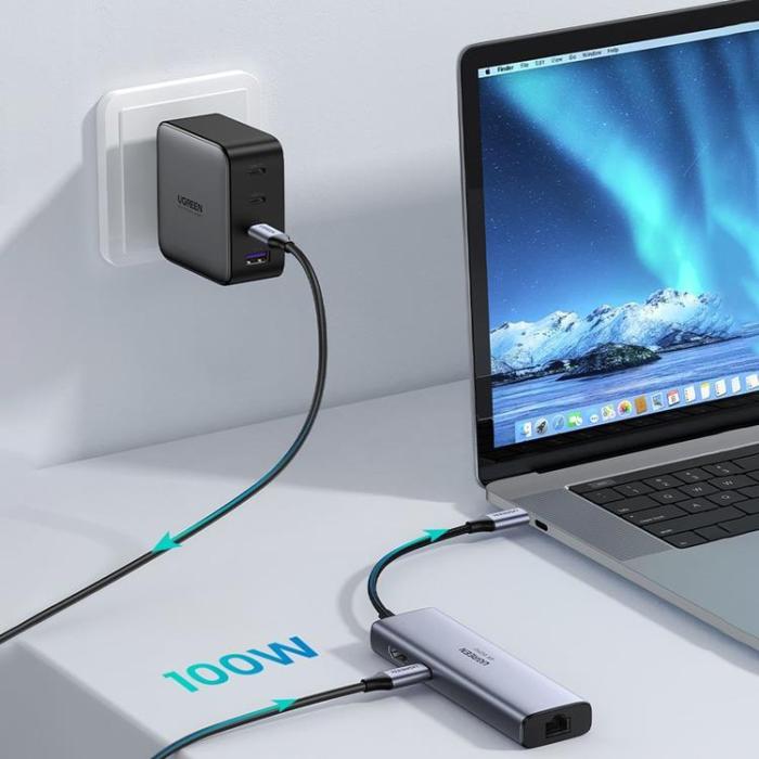 Ugreen - Ugreen 5in1 Multifunctional HUB USB-C 100W - Grå