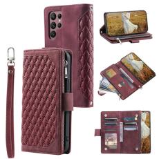 OEM - Samsung Galaxy S26 Ultra Pl&aring;nboksfodral Konstl&auml;der Rhombus - Vinr&ouml;d
