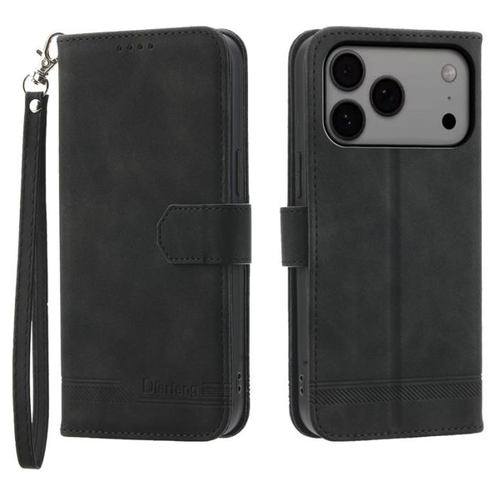 DIERFENG - DIERFENG DF-03 iPhone 17 Pro Max Plånboksfodral Konstläder - Svart