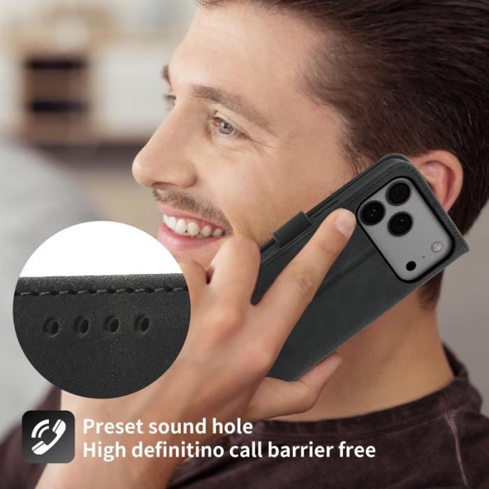 DIERFENG - DIERFENG DF-03 iPhone 17 Pro Max Plånboksfodral Konstläder - Svart