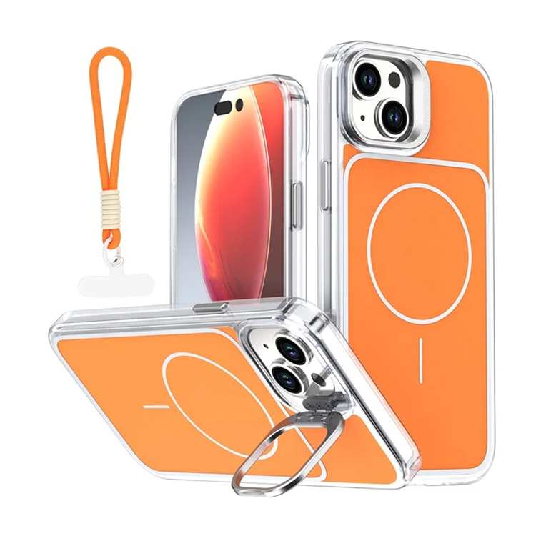 iPhone 15 Plus Mobilskal MagSafe Lens Kickstand med Handrem - Orange (Orange) | 2353 | AlltMobil