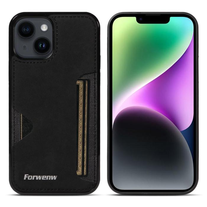 FORWENW - FORWENW F5 Series iPhone 15 Fodral KonstLäder - Svart