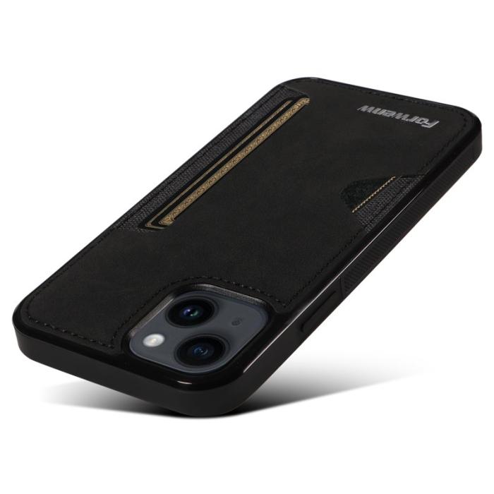 FORWENW - FORWENW F5 Series iPhone 15 Fodral KonstLäder - Svart