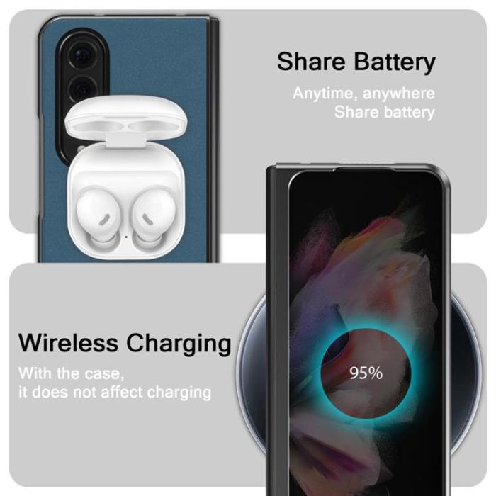 LC.imeeke - LC.IMEEKE Galaxy Z Fold 4 Skal TPU-ram Läder - Blå