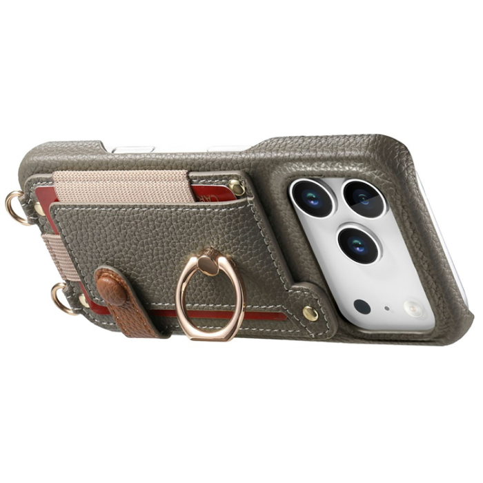 A-One Brand - iPhone 17 Pro Mobilskal med Korthållare Ring Kickstand - Grå