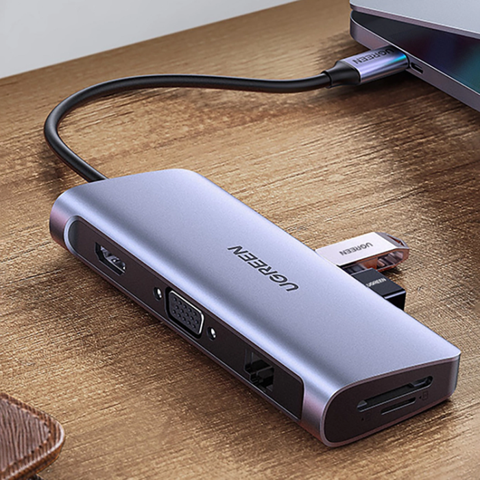Ugreen - Ugreen 9in1 HUB USB-C Till USB-C, HDMI, VGA, RJ45, SD/TF Kortläsare, 3xUSB-A 3.0