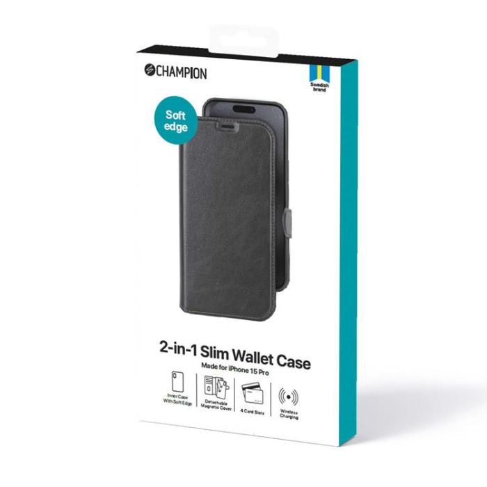 Champion - Celly iPhone 15 Pro Plånboksfodral 2-in-1 Slim - Svart