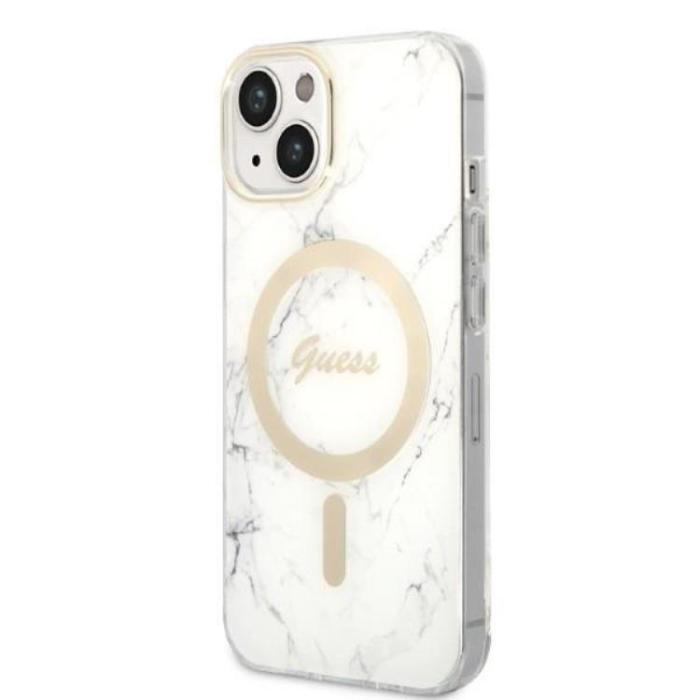 UTGATT1 - GUESS iPhone 14 Magsafe Skal Marble + Trådlös Laddare - Vit