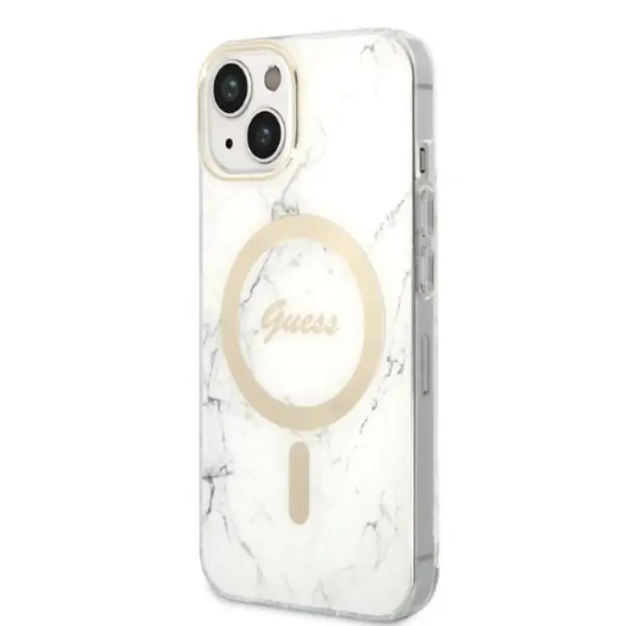 UTGATT1 - GUESS iPhone 14 Magsafe Skal Marble + Trådlös Laddare - Vit