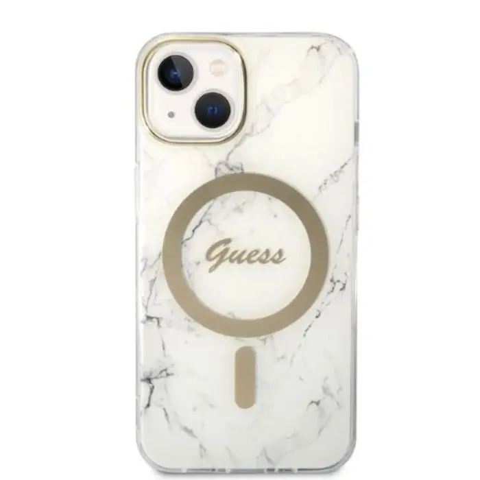 UTGATT1 - GUESS iPhone 14 Magsafe Skal Marble + Trådlös Laddare - Vit