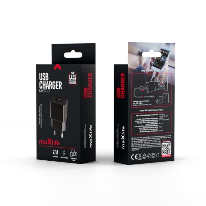 Maxlife - Maxlife Väggladdare USB 2.1A MXTC-01 - Svart