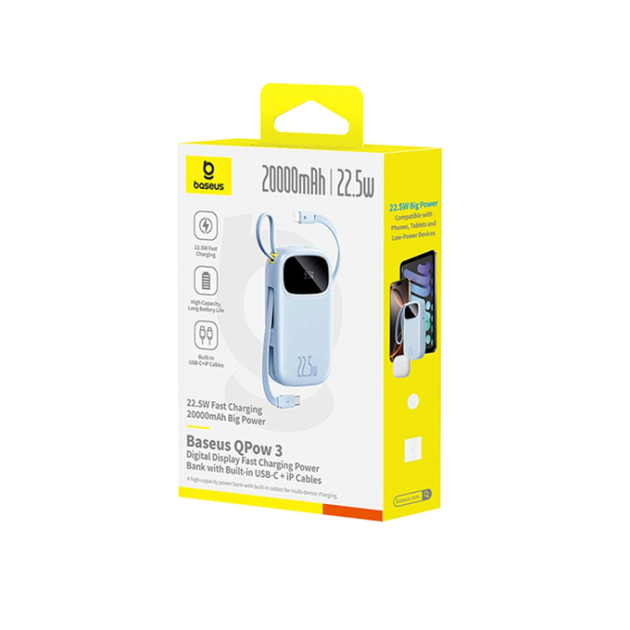 BASEUS - Baseus Powerbank 20000mAh med 2 Built-in kables 22.5W - Blå