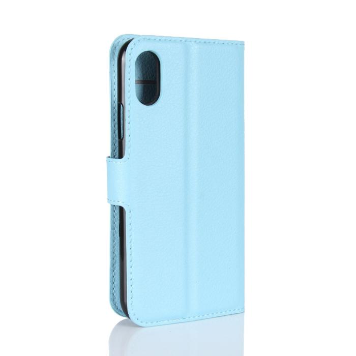 A-One Brand - Litchi Plånboksfodral till iPhone XS / X - Blå