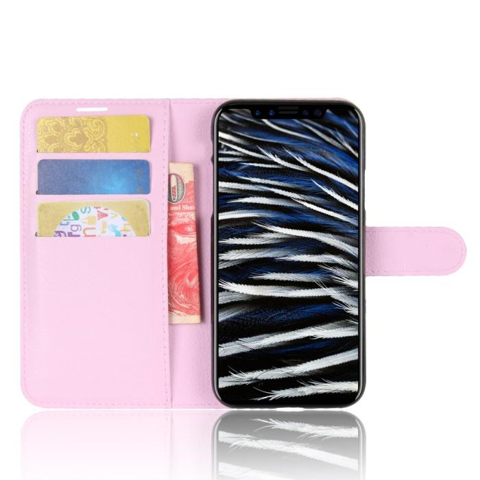 UTGATT1 - Litchi Plånboksfodral till iPhone XS / X - Rosa