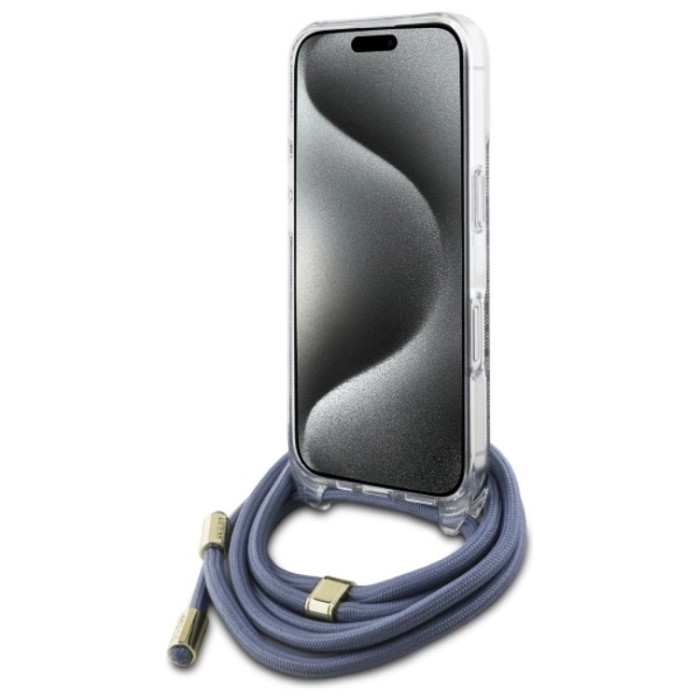 Guess - Guess iPhone 16 Pro Max Mobilskal Crossbody Cord 4G Print - Blå