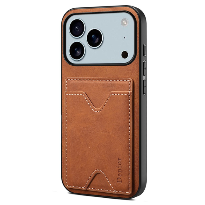 DENIOR - DENIOR iPhone 17 Pro Mobilskal Kickstand Korthållare - Brun