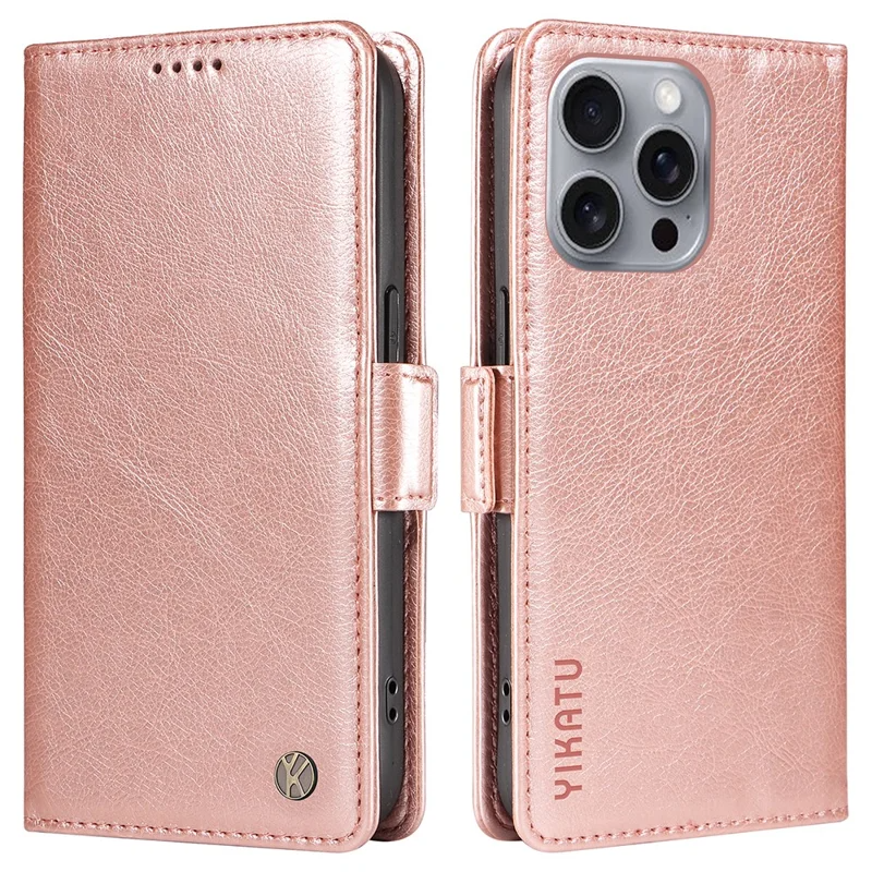 YIKATU iPhone 16 Pro Max Plånboksfodral Litchi Texture - Roséguld | 2353 | AlltMobil