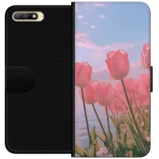 Gustaf - Pl&aring;nboksfodral till Huawei Y6 (2018) med Rosa Tulpaner