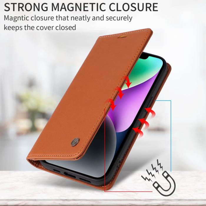 YIKATU - YIKATU Samsung Galaxy A37 Plånboksfodral Konstläder - Brun
