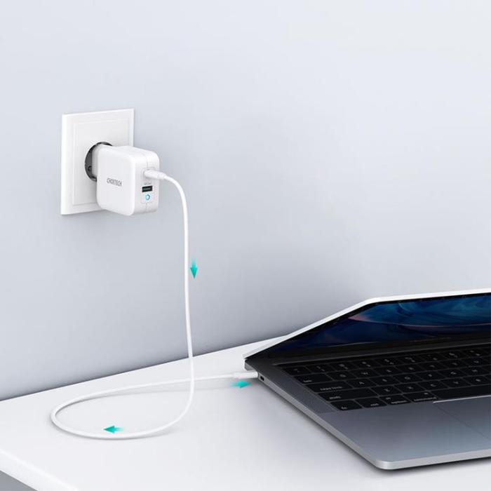 Choetech - Choetech Väggladdare USB-A Till USB-C 65W - Vit