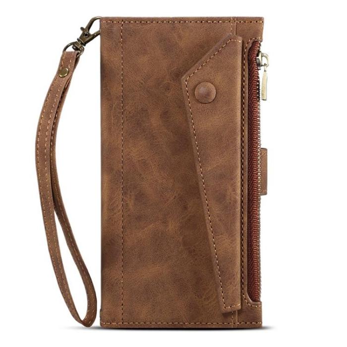 OEM - iPhone 14 Pro Max Plånboksfodral Flap Zipper Strap - Brun