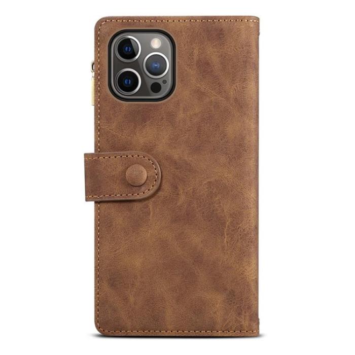 OEM - iPhone 14 Pro Max Plånboksfodral Flap Zipper Strap - Brun