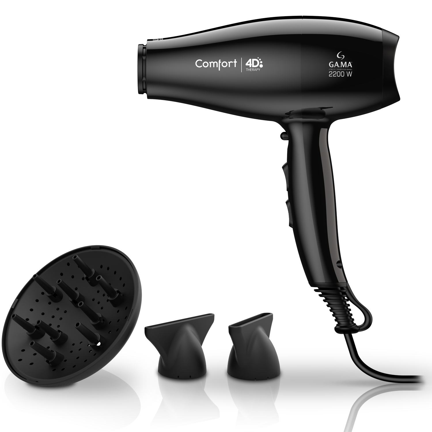 GA.MA Hårfön Comfort 4D Therapy 2200W - Svart