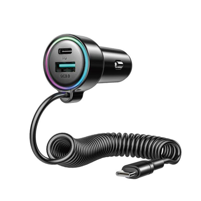 Joyroom - Joyroom 3in1 Billaddare 72W med USB-C 1.6m Kabel JR-CL07 - Svart