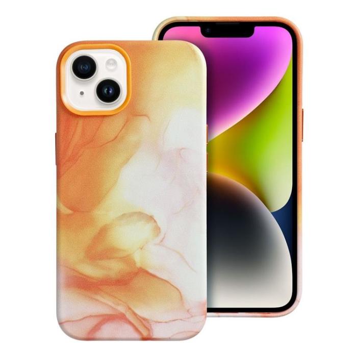 OEM - iPhone 14 Plus Magsafe Mobilskal Läder - Orange Splash
