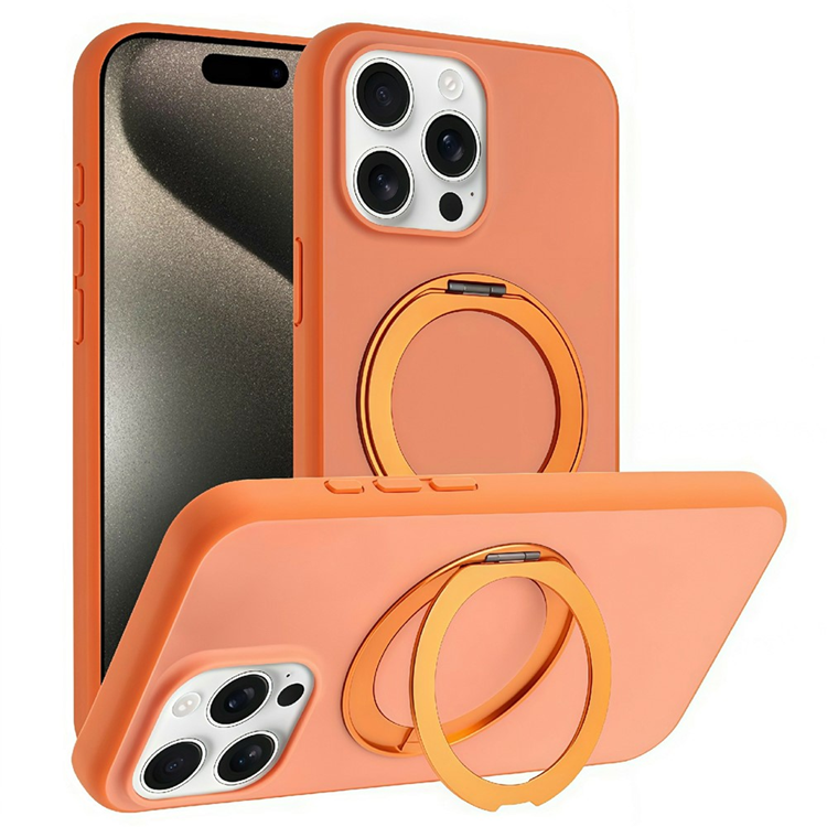 iPhone 15 Pro Mobilskal MagSafe Rotary Kickstand Skin Touch - Orange (Orange) | 2353 | AlltMobil