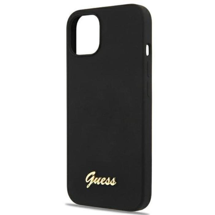Guess - Guess iPhone 13 Skal Magsafe Silicone Script Guld Logo - Svart