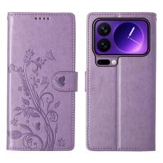 A-One Brand - Xiaomi 17 Pro Max Plånboksfodral Floral Imprint Med Handledsrem - Lila