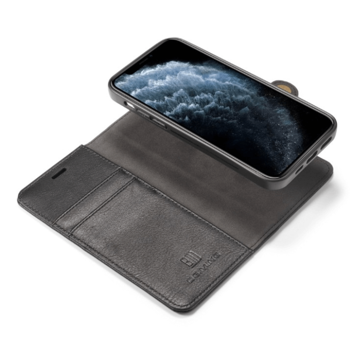 UTGATT1 - DG.MING Detachable Äkta Läder Plånboksfodral iPhone 12 Mini - Svart