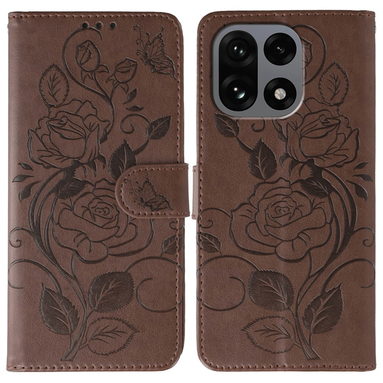 OnePlus 15 5G Konstläder Plånboksfodral Imprinted Rosa Butterfly - Brun (Brun) | 2353 | AlltMobil