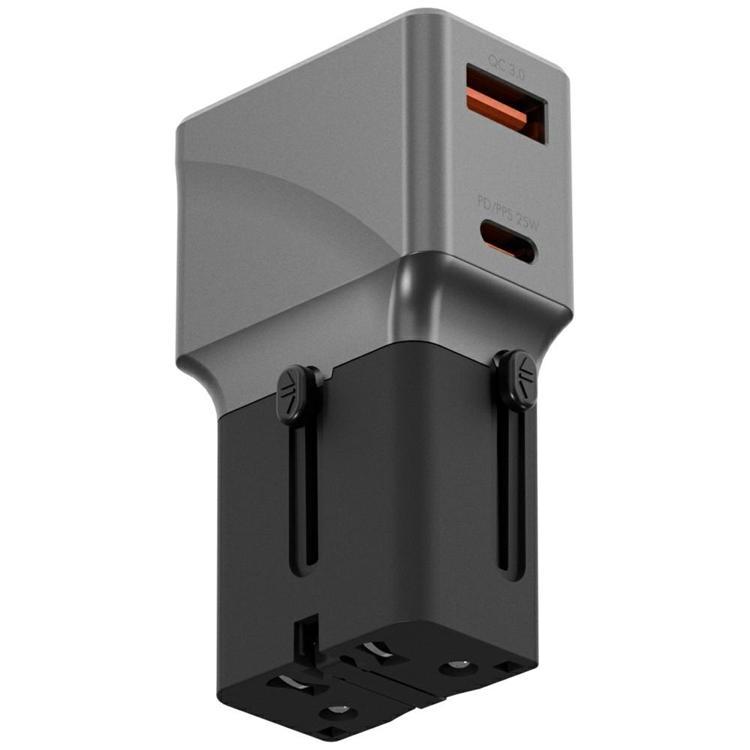 Energea Reseadapter 25W 1A1C TravelWorld - Svart Gunmetal
