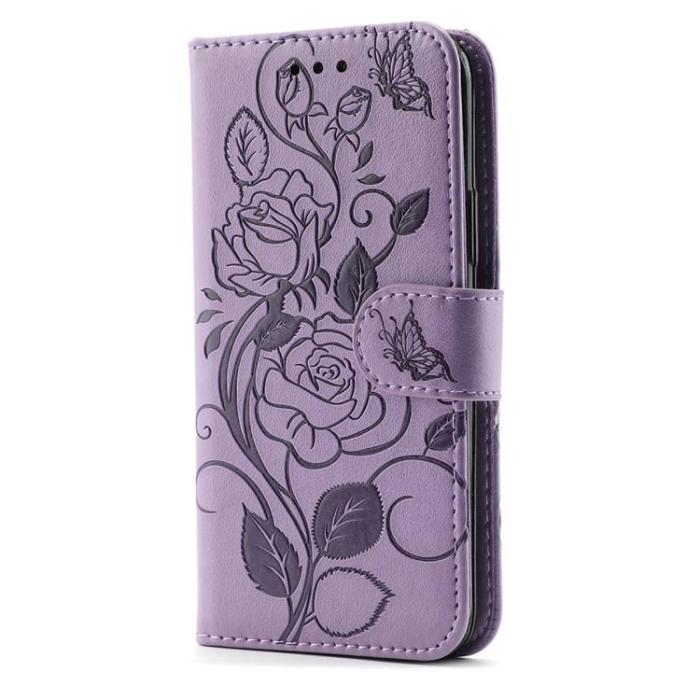 OEM - iPhone 14 Plus Plånboksfodral Imprinted Roses - Lila
