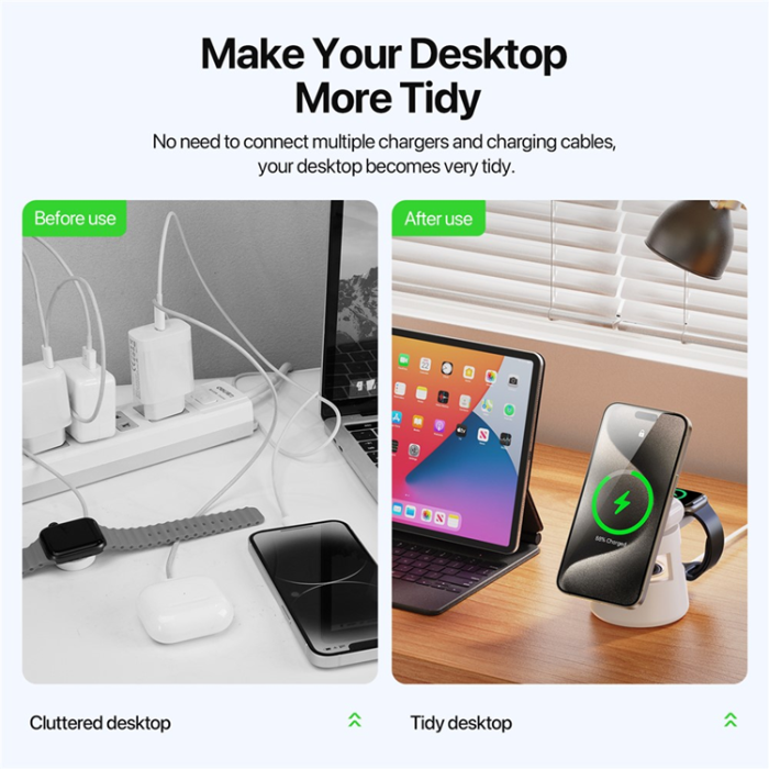 DUZZONA - DUZZONA MagSafe Trådlös Laddare iPhone, Apple Watch, Airpods - W23 - Vit
