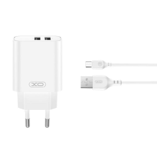 XO - XO Väggladdare 2x USB-A 2.4A Med MicroUSB Kabel - Vit